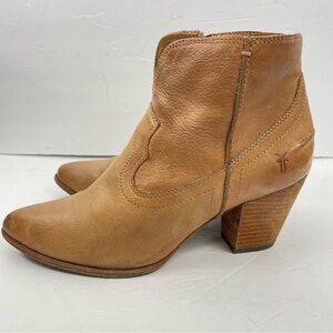 Frye | Reina Western Ankle Booties in Tan Leather Sand 9